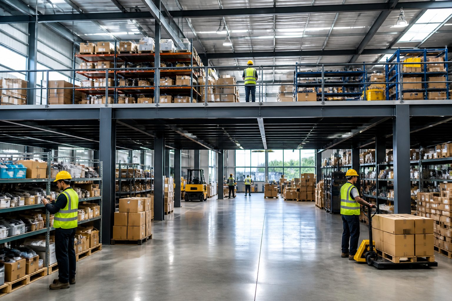 mezzanine floor installation for additional storage space in warehouse